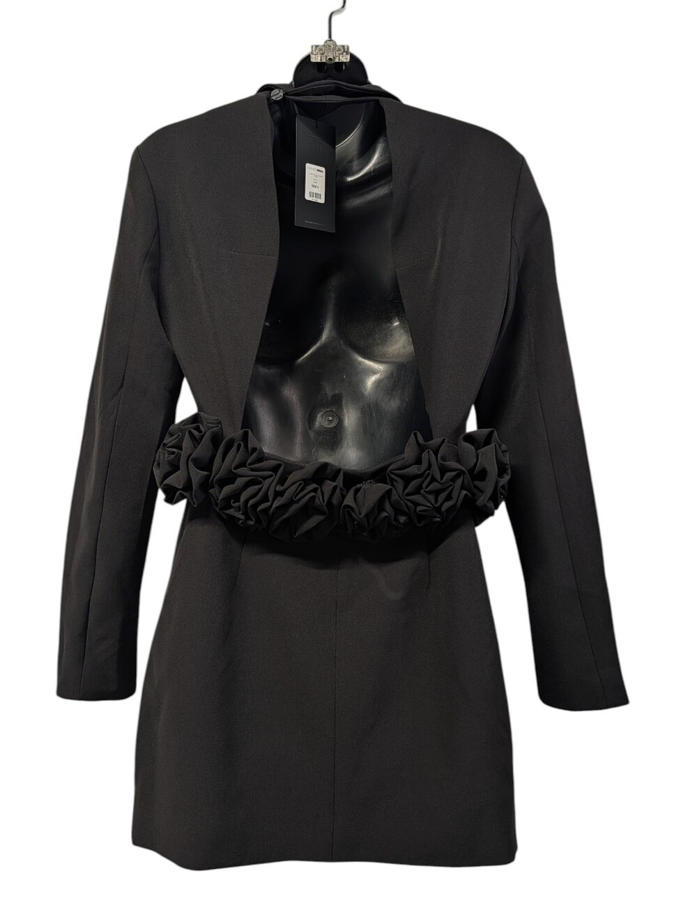 Nova Luxe Claire Backless Blazer Dress Black S Rosette 3D Floral Open Back NWT - Picture 2 of 10